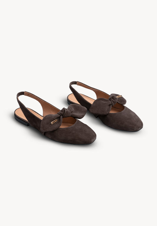Brązowe baleriny slingback z zamszu LAZO