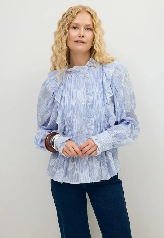 Niebieska koszula w paski z kwiatowym wzorem TULLA