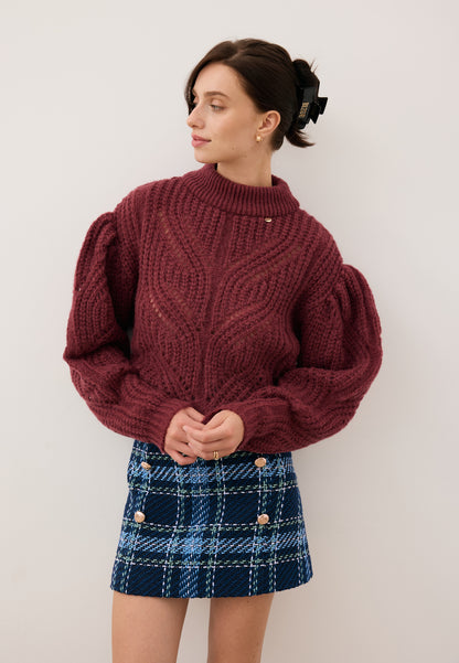 Sweter ażurowy oversize ROSSO bordowy