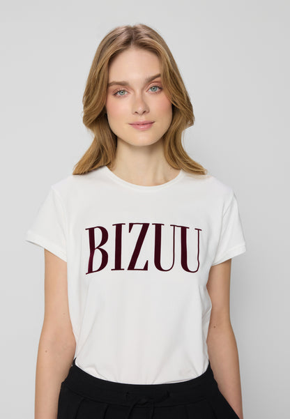 T-shirt z logo i okrągłym dekoltem TOROM kremowy