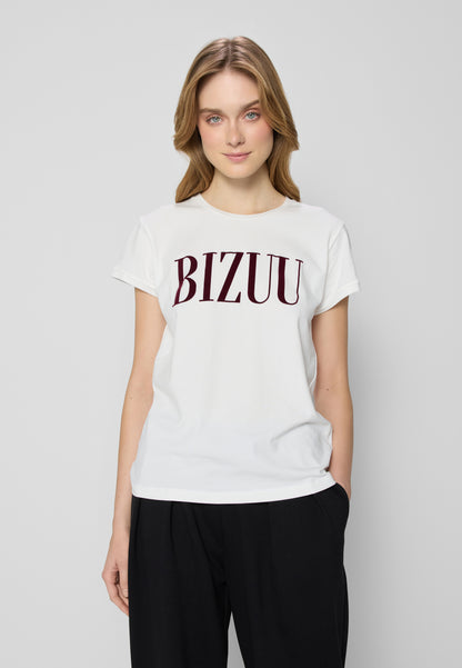 T-shirt z logo i okrągłym dekoltem TOROM kremowy