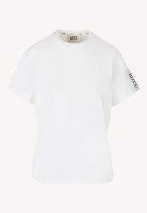 Kremowy t-shirt z logo na rękawie TISHAM