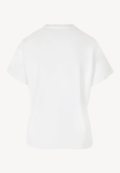 Kremowy t-shirt z logo na rękawie TISHAM
