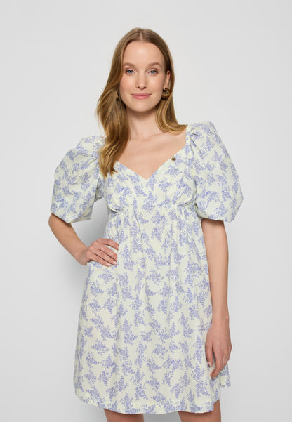 Kremowa sukienka mini w autorski print ALMAR
