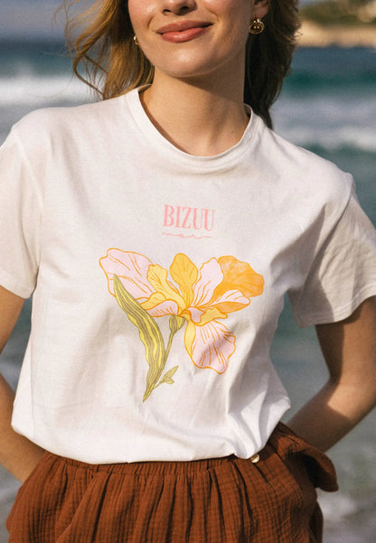 Bawełniany t-shirt z autorskim nadrukiem TISHAL kremowy