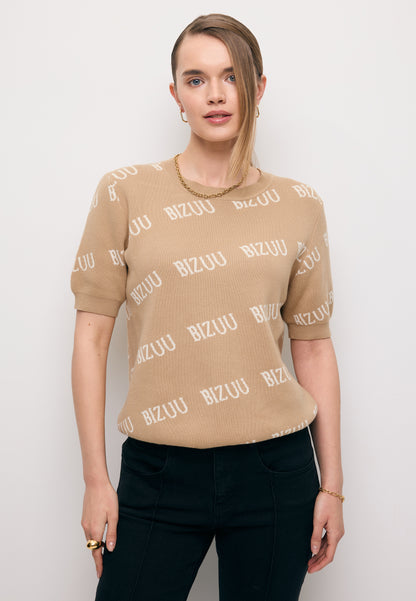 Beżowy sweter z krótkim rękawkiem AYLE
