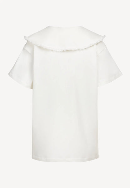 Kremowy T-shirt z ozdobnym kołnierzem CUTIE
