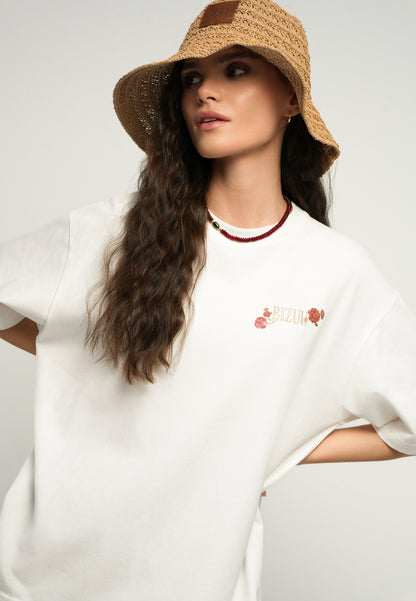Kremowy t-shirt z haftem DISEA