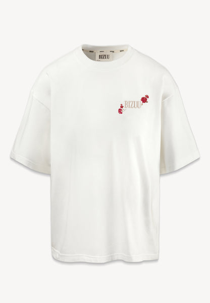 Kremowy t-shirt z haftem DISEA