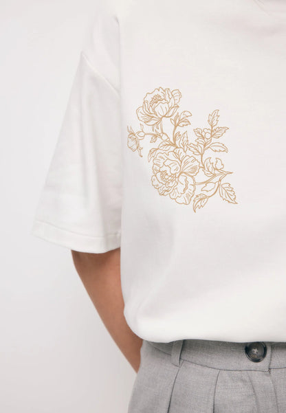 Kremowy T-shirt z autorską grafiką FANYA