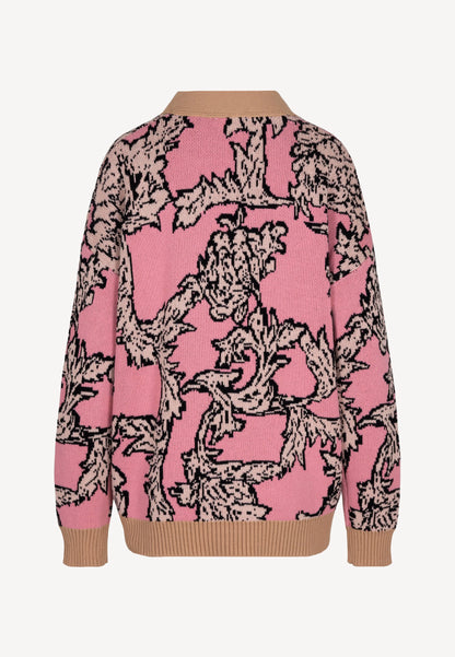 Różowy sweter rozpiany w kwiaty FLORANA