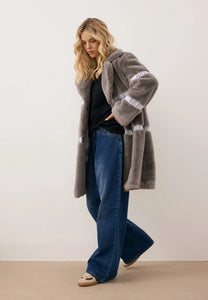 Futro damskie z logowanymi lampasami FLORENCE taupe