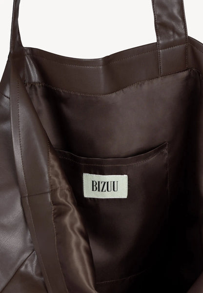 Brązowa torba shopper z logowanym lampasem LETHA