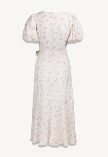 Kremowa sukienka midi MALVIES w autorski print
