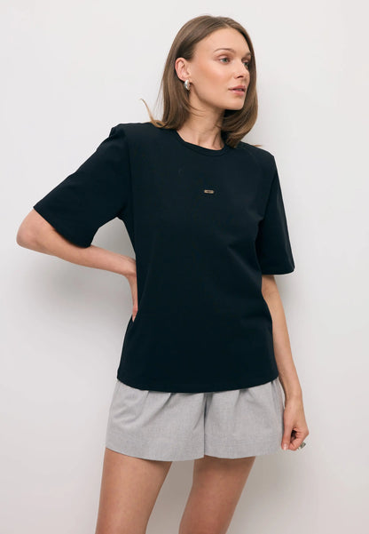 Czarny T-shirt damski z poduszkami MELISA