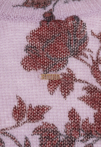 Różowy sweter z wełną w autorski print MENTON