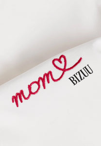 Kremowy T-shirt z haftem MOM