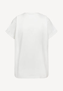 Kremowy T-shirt z haftem MOM