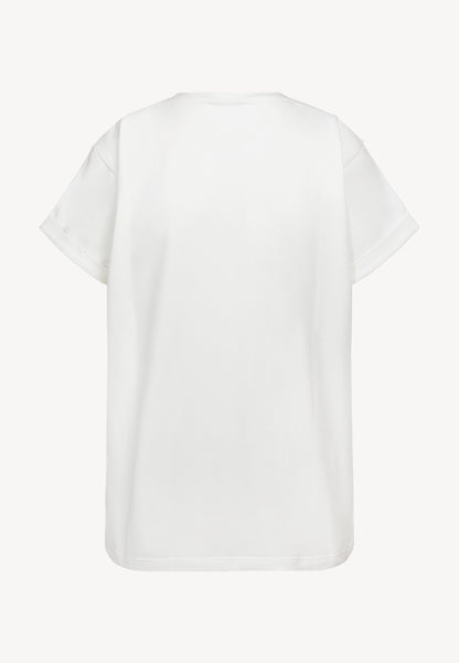 Kremowy T-shirt z haftem MOM