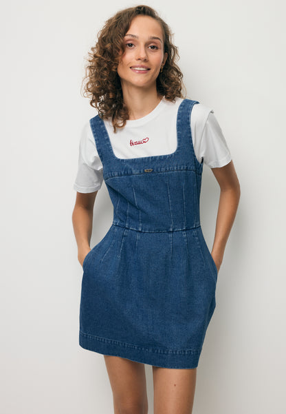 Jeansowa sukienka mini na grubych ramiączkach NARBONA niebieska