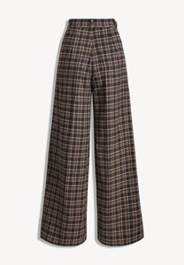 Brązowe spodnie w kratę z szerokimi nogawkami NEGRANA