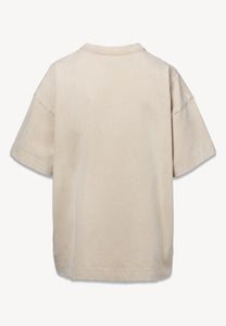 Beżowy t-shirt PAPLYS z kwiatowym nadrukiem