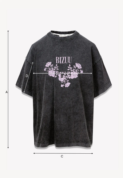 Grafitowy t-shirt PAPLYS z kwiatowym nadrukiem
