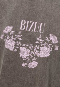 Taupe T-shirt PAPLYS oversize z kwiatowym nadrukiem