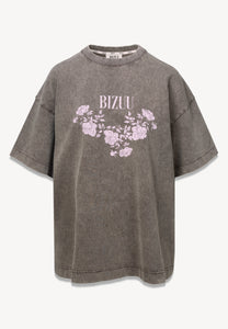 Taupe T-shirt PAPLYS oversize z kwiatowym nadrukiem