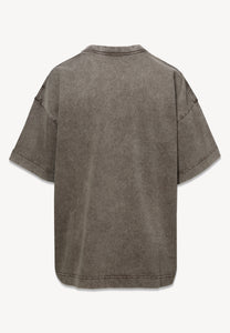 Taupe T-shirt PAPLYS oversize z kwiatowym nadrukiem