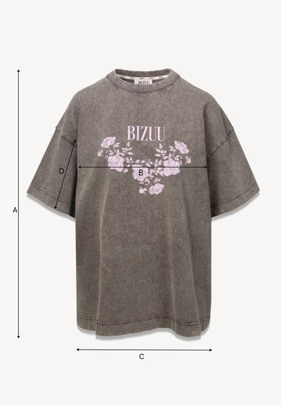 Taupe T-shirt PAPLYS oversize z kwiatowym nadrukiem