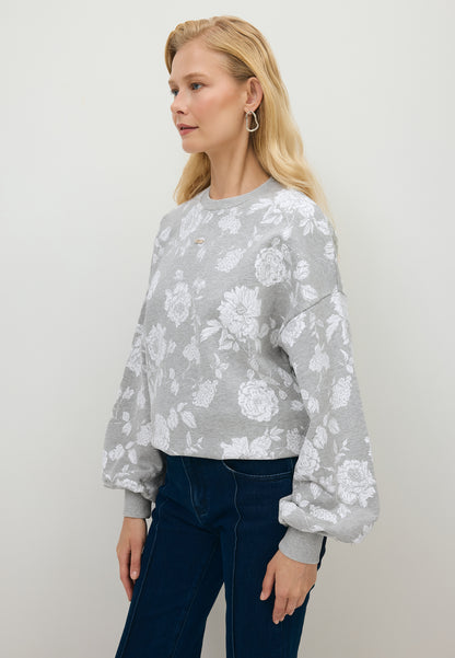 Szara bluza w kwiaty PULLA
