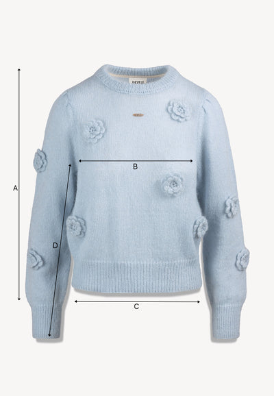 Błękitny sweter z kwiatami RIELLE