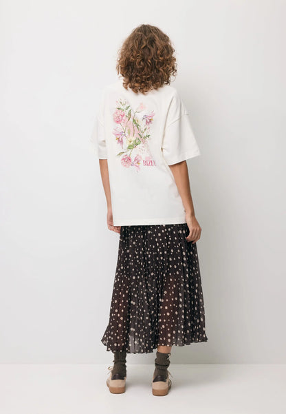Kremowy T-shirt oversize z nadrukiem na plecach RIONA