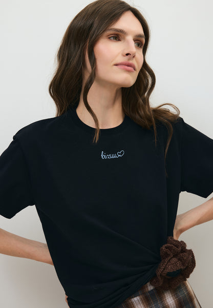 Czarny T-shirt z haftem SEYA