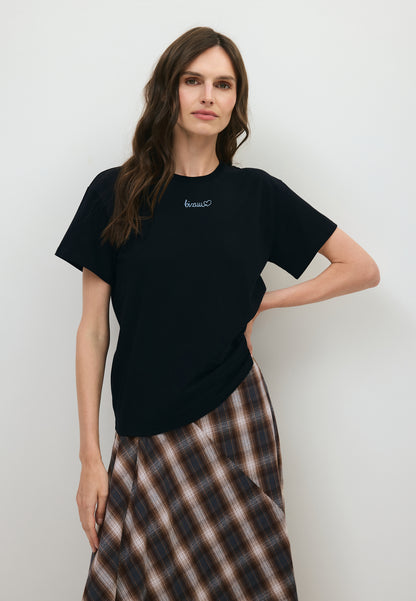 Czarny T-shirt z haftem SEYA