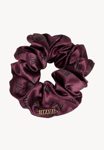 Bordowa jedwabna gumka do włosów w logo SILKY