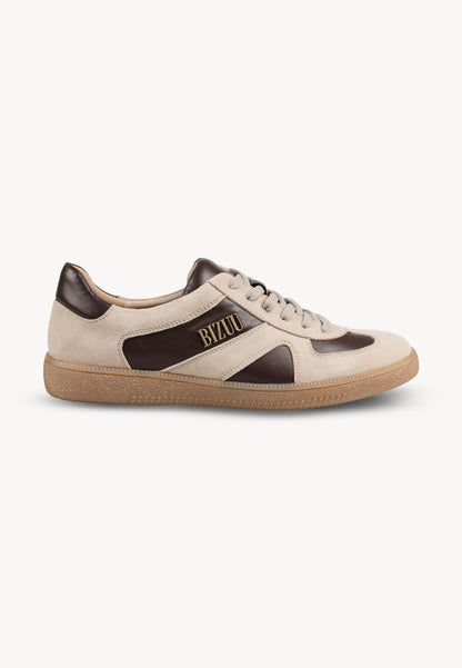 Beżowe sneakersy damskie SODDY z brązowymi wstawkami