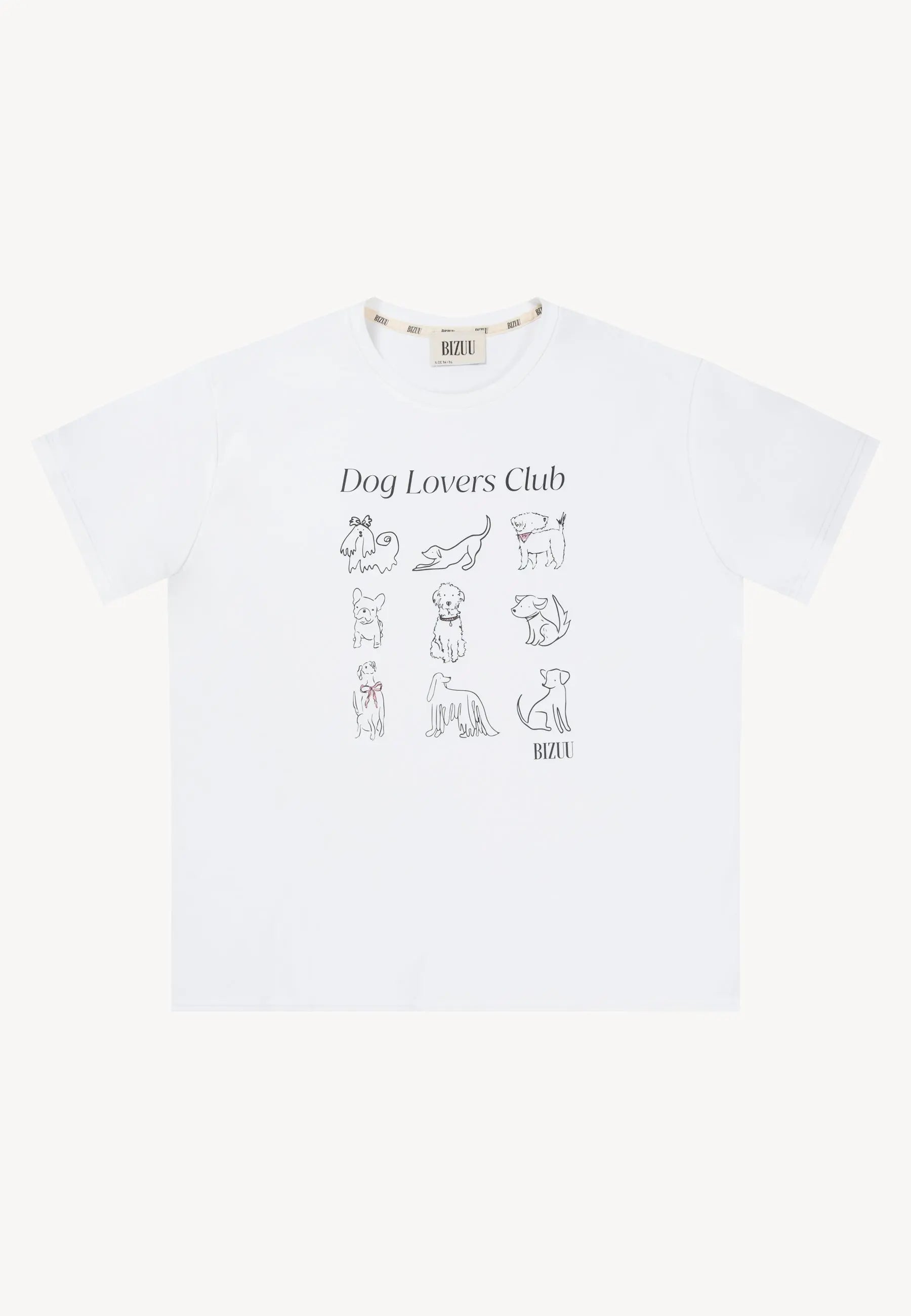 Biały T-shirt z nadrukiem psów i napisem "Dog Lovers Club".