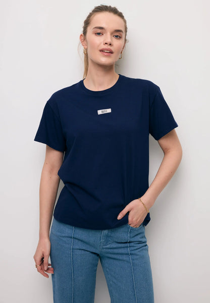 Bawełniany granatowy T-shirt z logo TISHALLE