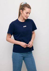Bawełniany granatowy T-shirt z logo TISHALLE