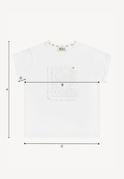 Kremowy T-shirt z haftowanymi kwiatami MIRADO